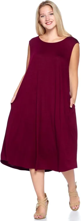Modern Kiwi Women's Plus Size Basic Sleeveless Loose Fit Pocket Midi Maxi Dress (1X-4X)
