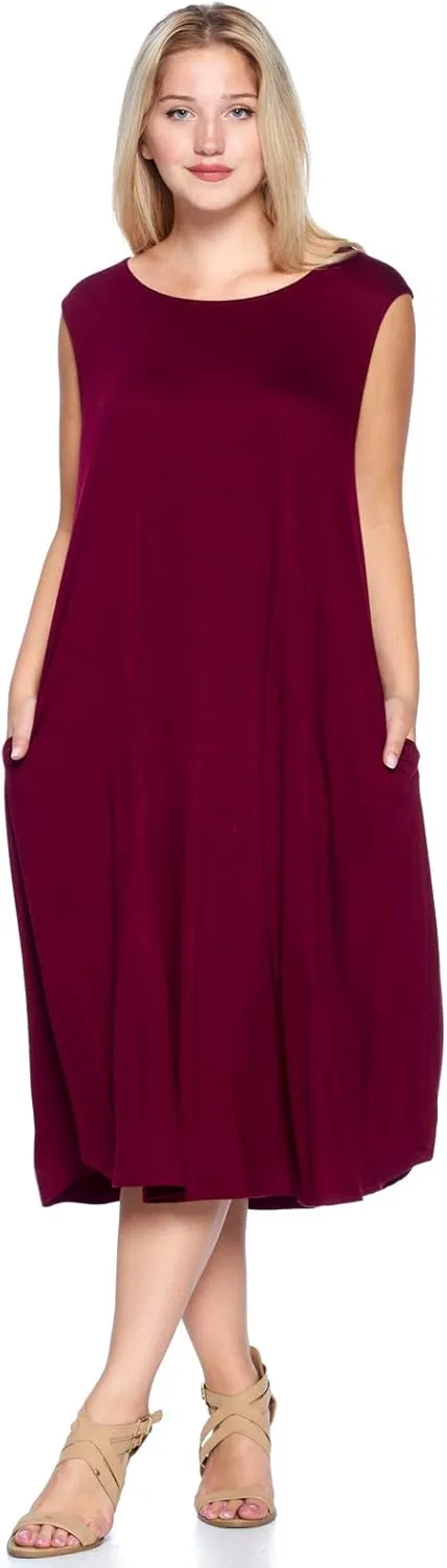 Modern Kiwi Women's Plus Size Basic Sleeveless Loose Fit Pocket Midi Maxi Dress (1X-4X)