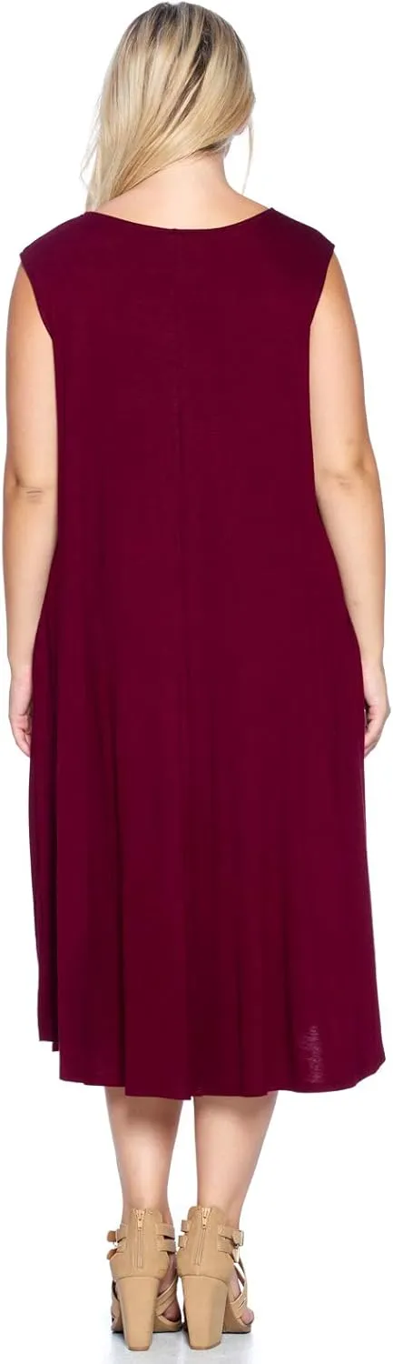 Modern Kiwi Women's Plus Size Basic Sleeveless Loose Fit Pocket Midi Maxi Dress (1X-4X)
