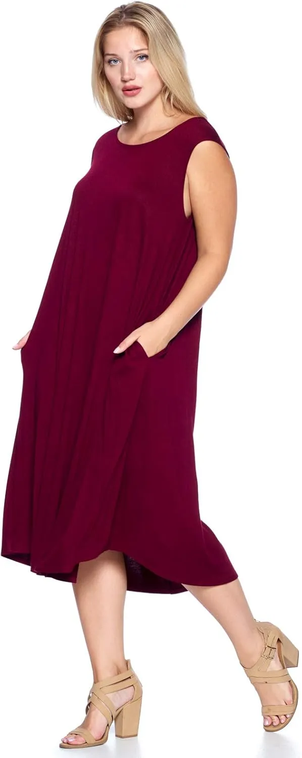 Modern Kiwi Women's Plus Size Basic Sleeveless Loose Fit Pocket Midi Maxi Dress (1X-4X)