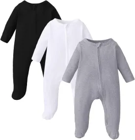 OPAWO Newborn Footie Pajamas with Mitten Cuffs Double Zipper Sleepers Baby Boy Girl Onesie Footed One-Piece Romper 0-6 Months