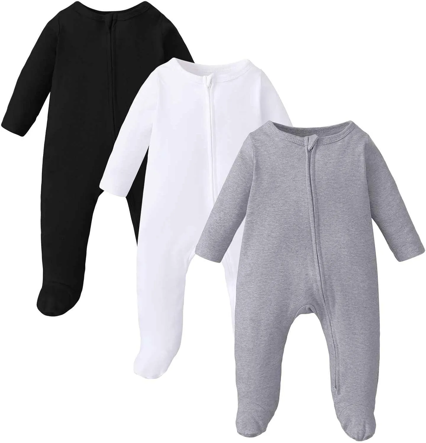 OPAWO Newborn Footie Pajamas with Mitten Cuffs Double Zipper Sleepers Baby Boy Girl Onesie Footed One-Piece Romper 0-6 Months