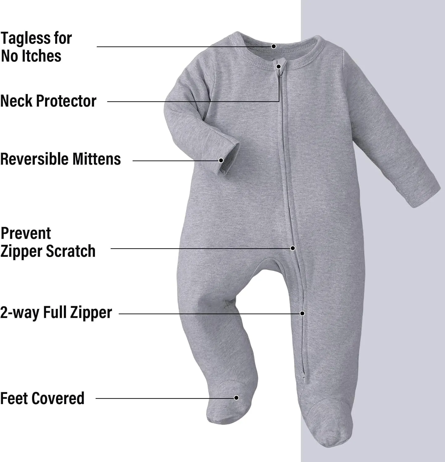 OPAWO Newborn Footie Pajamas with Mitten Cuffs Double Zipper Sleepers Baby Boy Girl Onesie Footed One-Piece Romper 0-6 Months