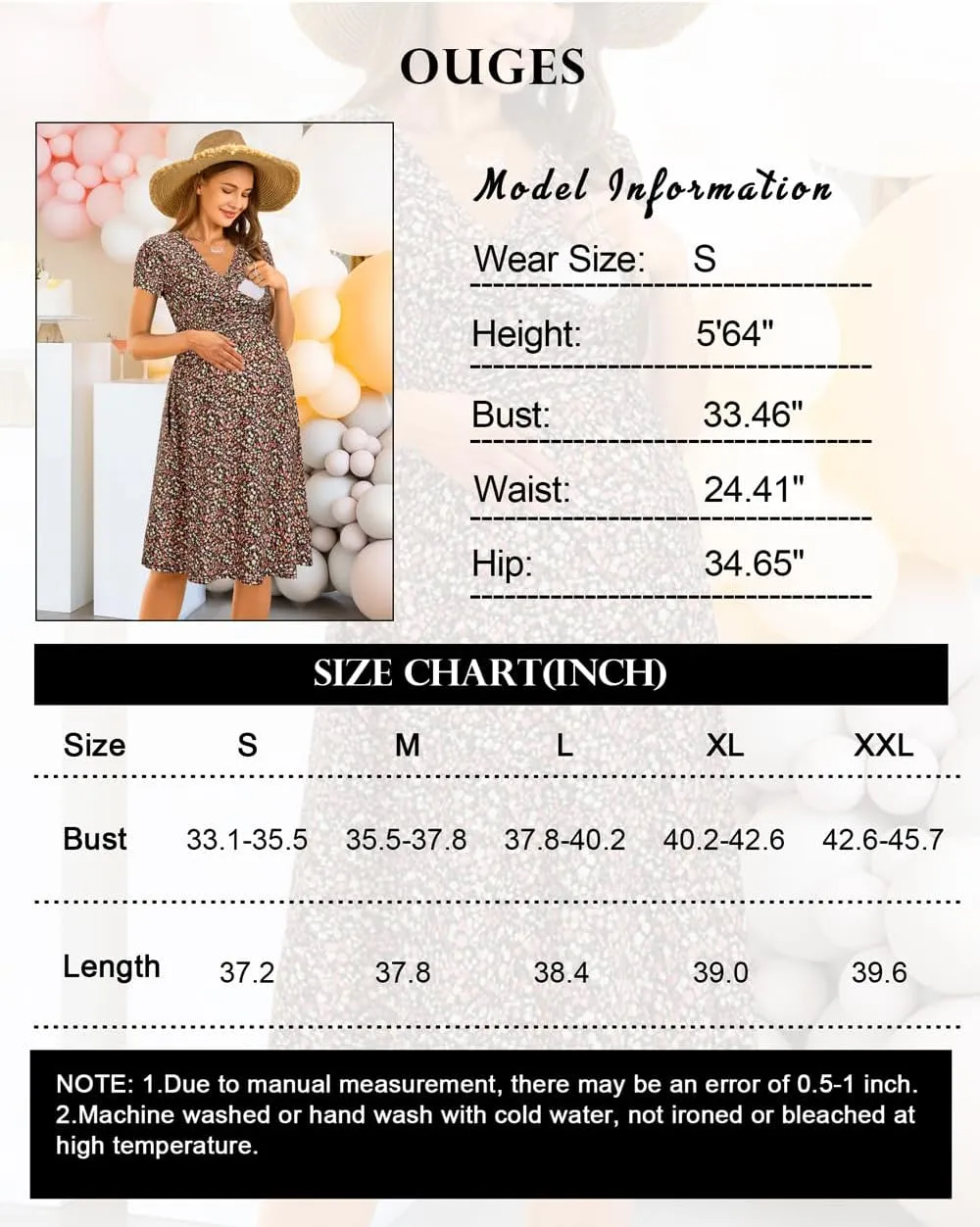 OUGES Women's 2025 Fashion V Neck Midi Dress with Pockets Maternity Clothes Nursing Dresses