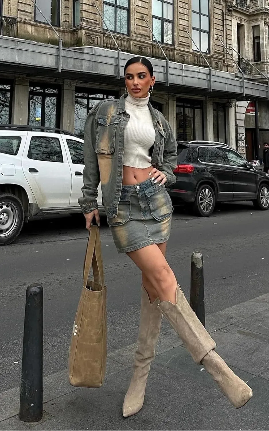 PIRAL Cargo Mini Denim Skirt  Zip-Up Closure, Tight Fit, Mini Length Blue Denim for Casual & Night Out