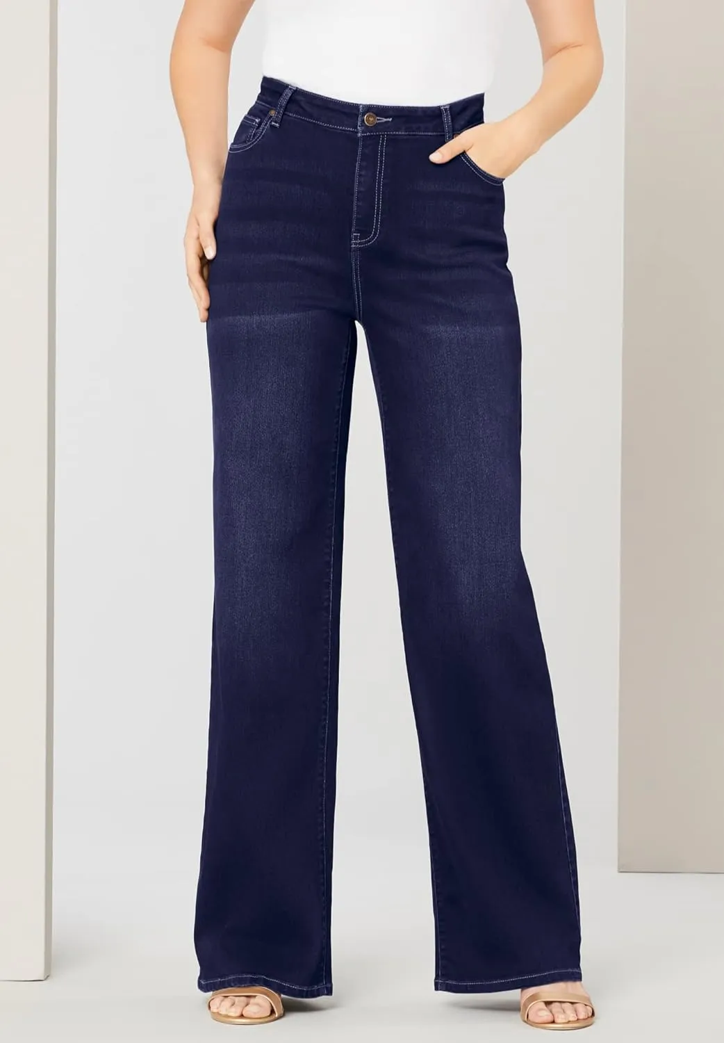 Roaman's Women's Plus Size Invisible Stretch Iconic Wide-Leg Jean