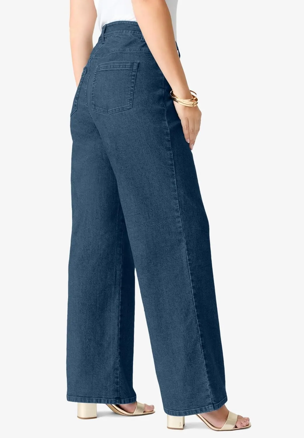 Roaman's Women's Plus Size Invisible Stretch Iconic Wide-Leg Jean