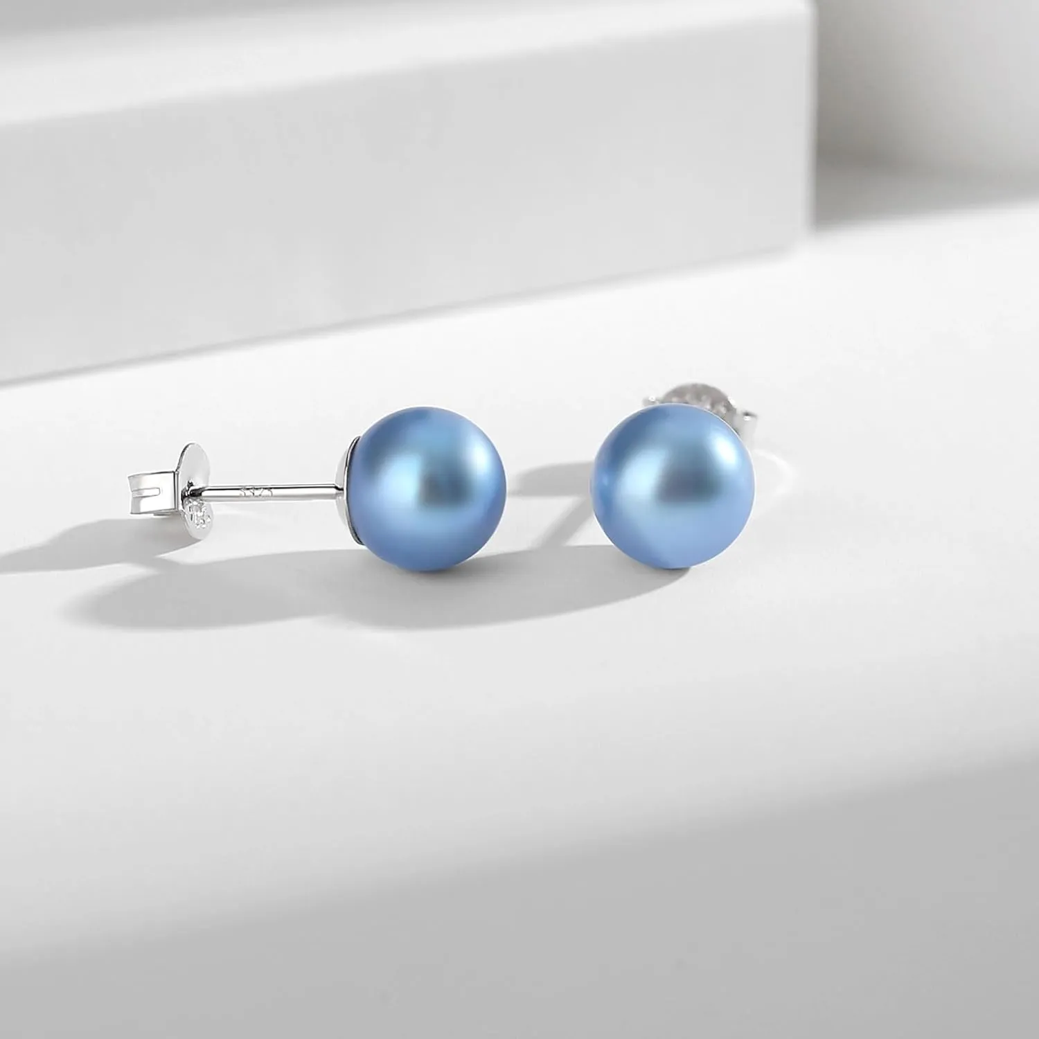 Round Akoya Pearl Stud Earrings in Cultured Blue/Golden/Grey Pearls with 925 Sterling Silver, Hypoallergenic - Luxurious Jewelry Gift for Women on Anniversary, Birthday, Mother's Day