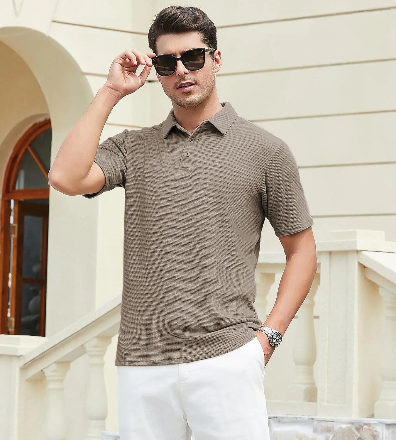 SAMERM Mens Zipper Polo Shirts Short Sleeve Casual Fashion Stylish Knit Polo T Shirt for Men