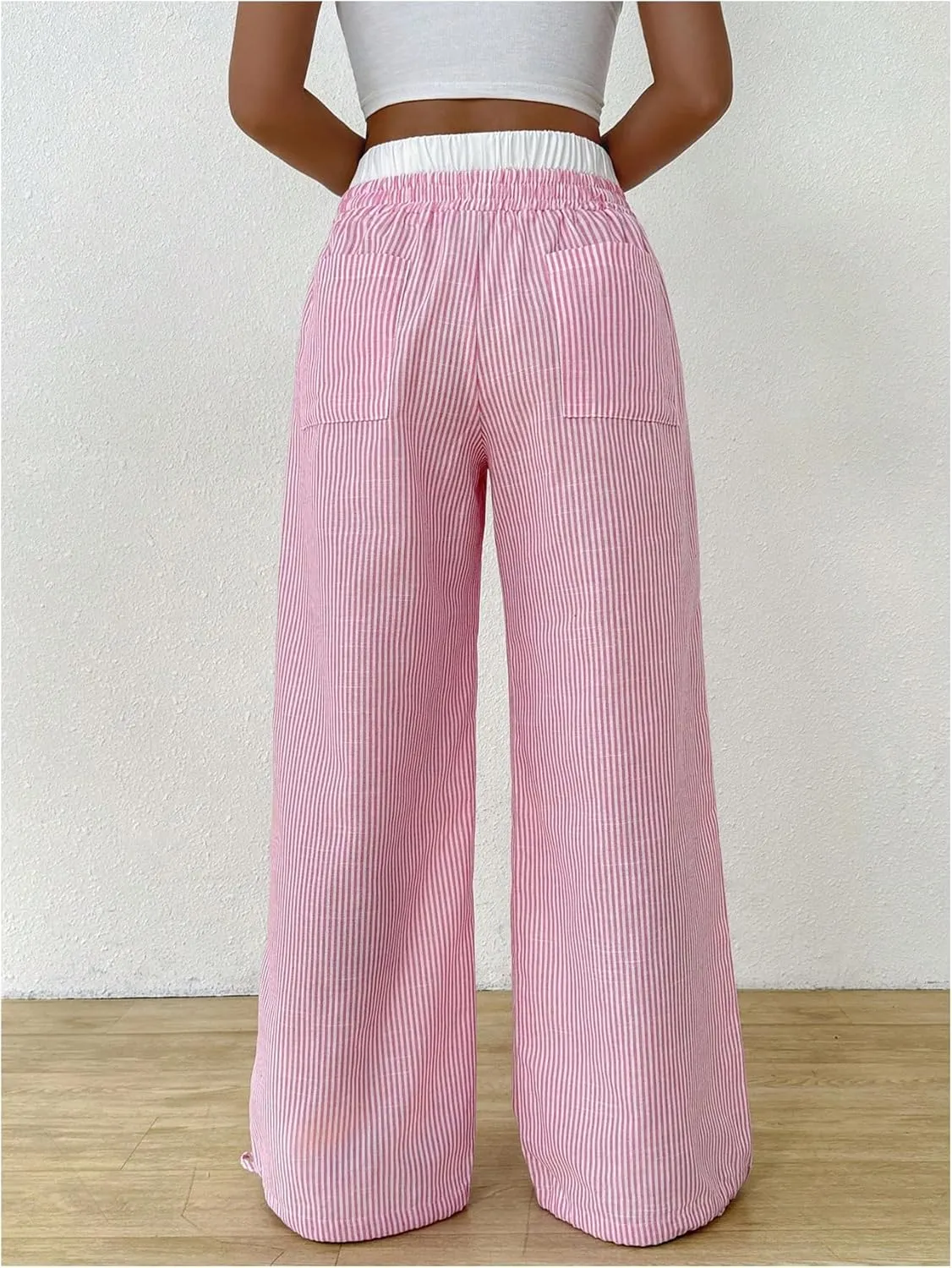 SHENHE Women's Color Block Striped Baggy Pants Wide Leg Loose Casual Y2k Long Pants