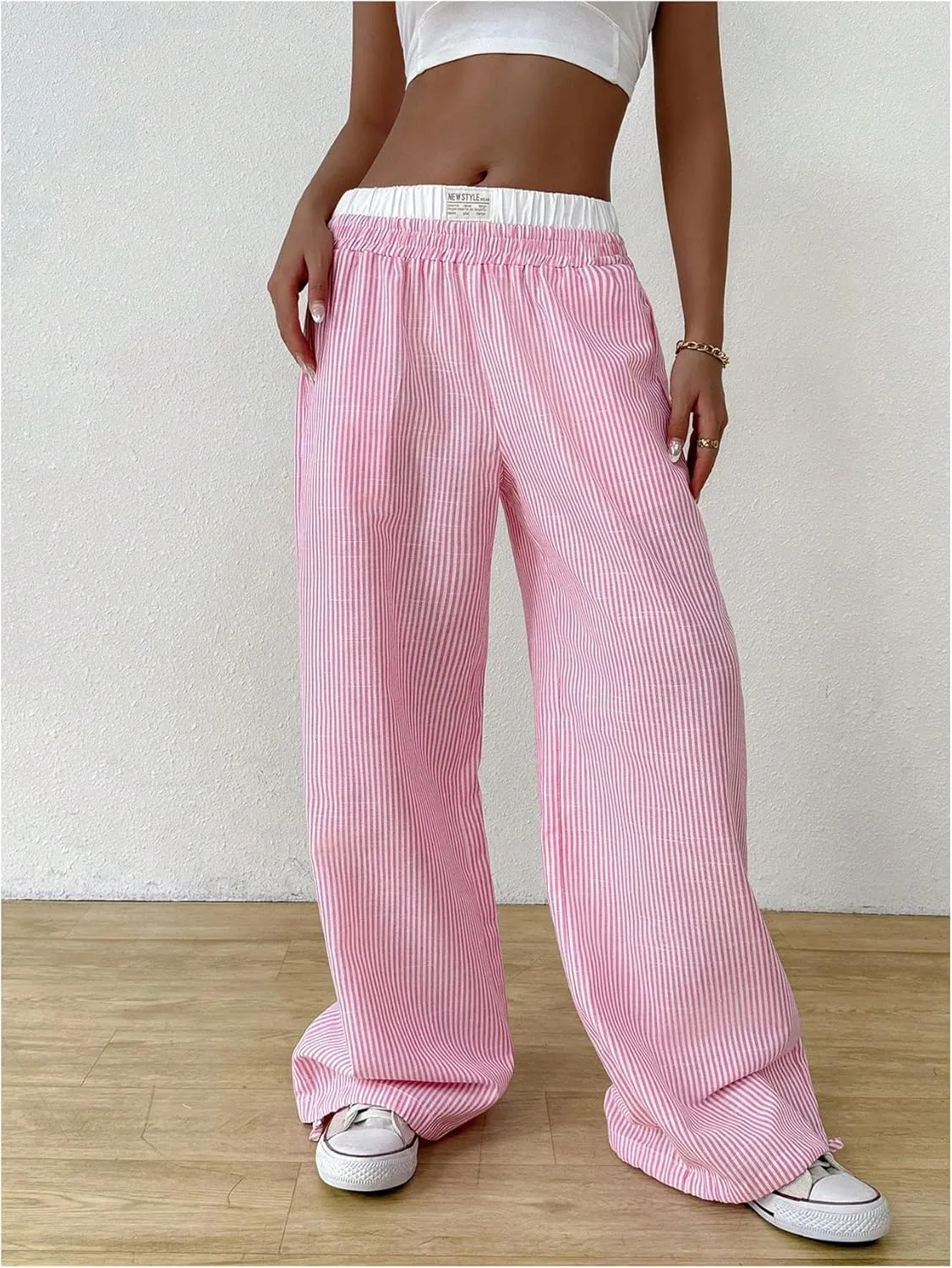 SHENHE Women's Color Block Striped Baggy Pants Wide Leg Loose Casual Y2k Long Pants