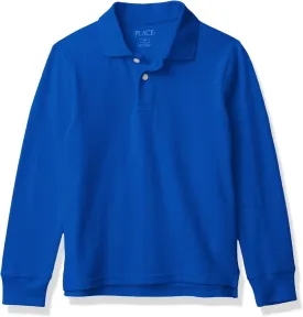 The Children's Place boys Uniform Long Sleeve Pique Polo Shirt, Renew Blue, 10 12 US