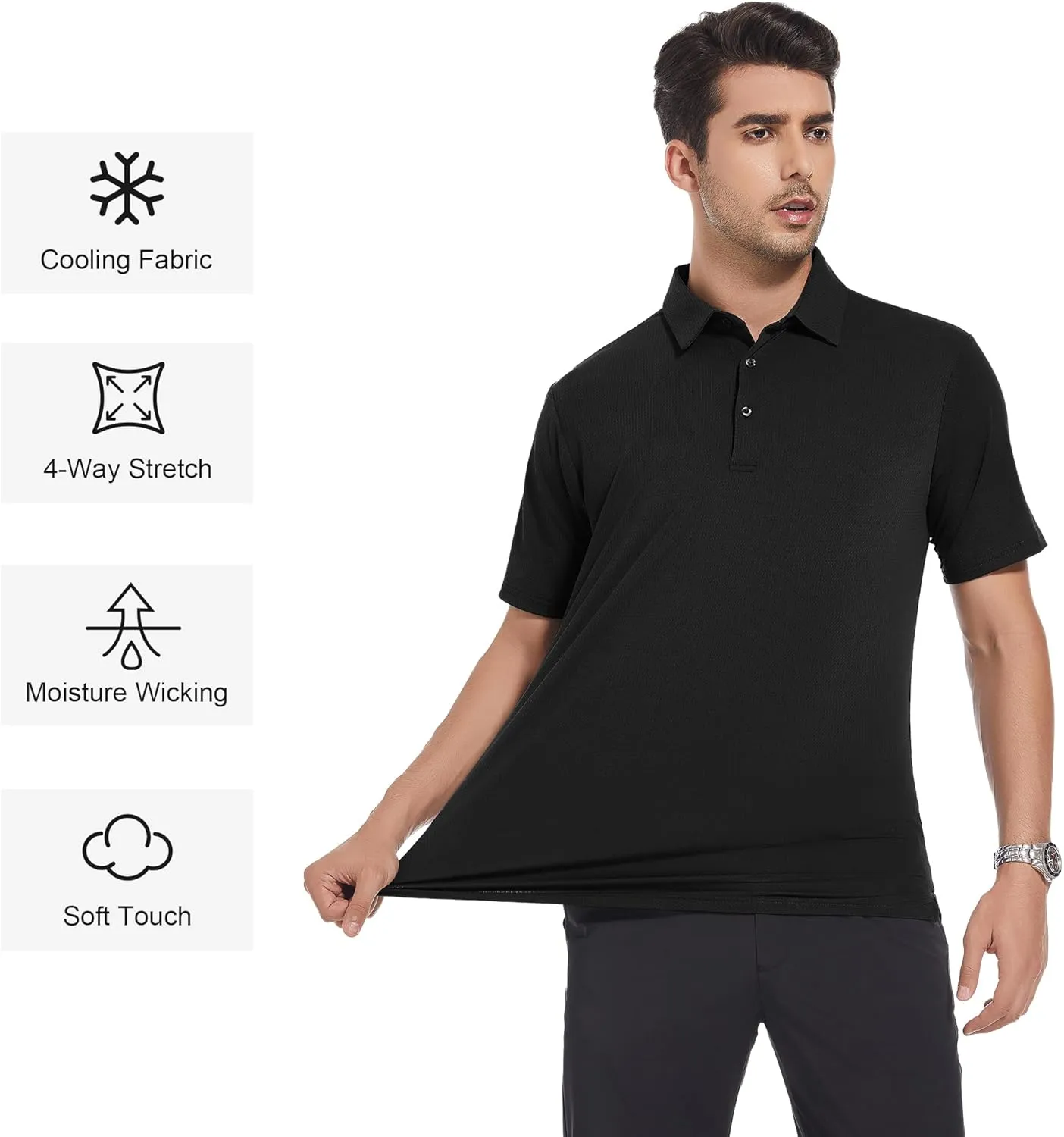 WARHORSEE Mens Golf Shirt Short Sleeve Striped Golf Polo Shirts for Men Moisture Wicking Performance Dry Fit Polo Shirts