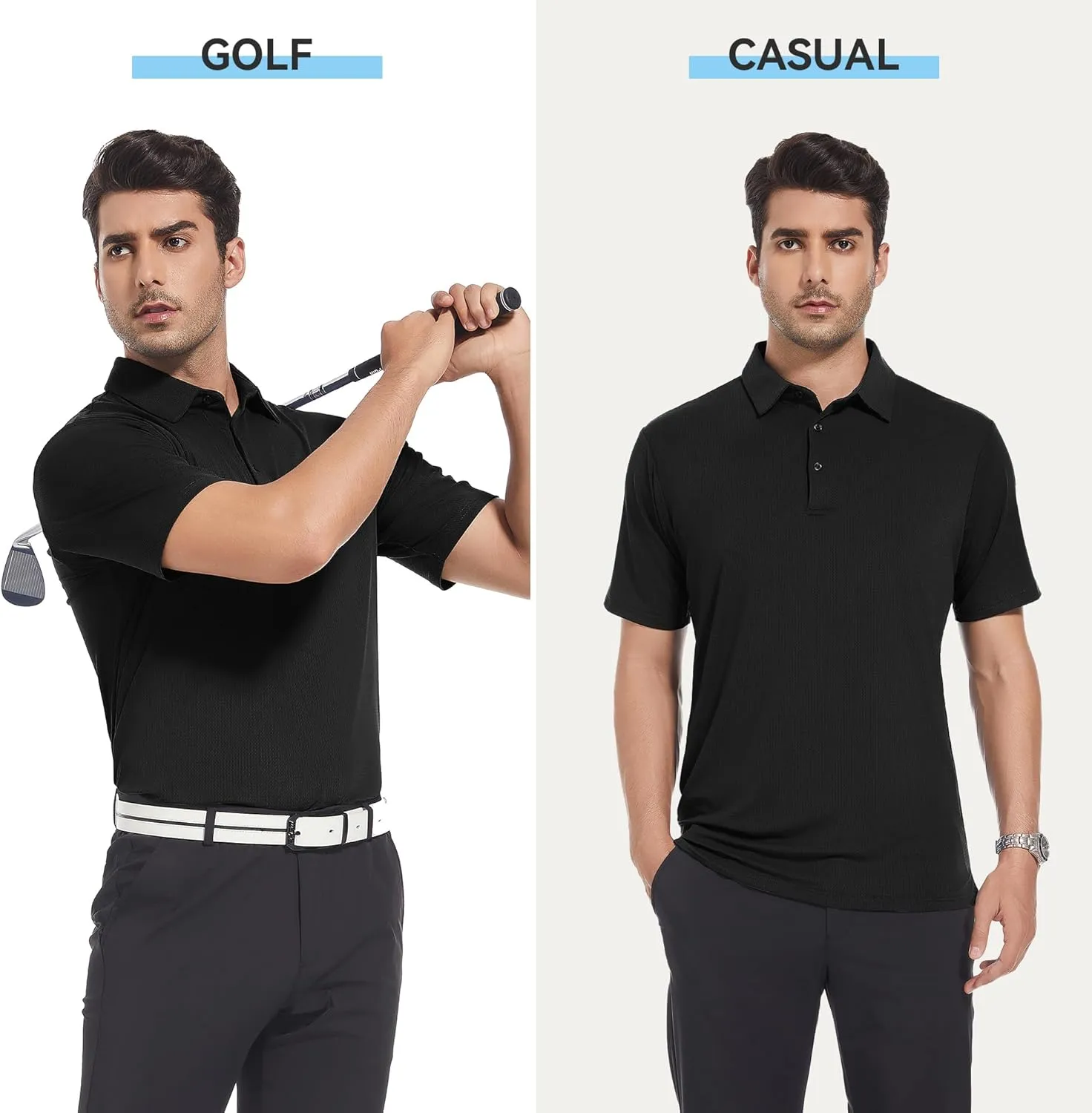 WARHORSEE Mens Golf Shirt Short Sleeve Striped Golf Polo Shirts for Men Moisture Wicking Performance Dry Fit Polo Shirts