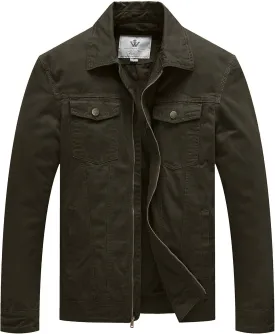 WenVen Men's Casual Canvas Cotton Jacket Lightweight Military Utility Jacket