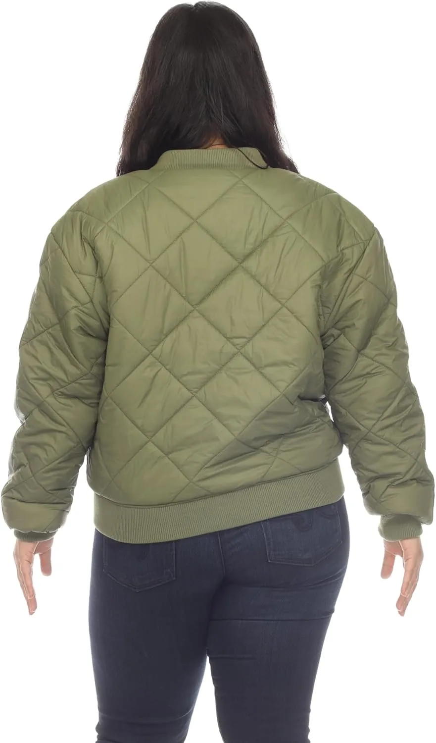 white mark Women's Lightweight PU Sleeve Panel Diamond Quilted Puffer Bomber Jacket with Pockets