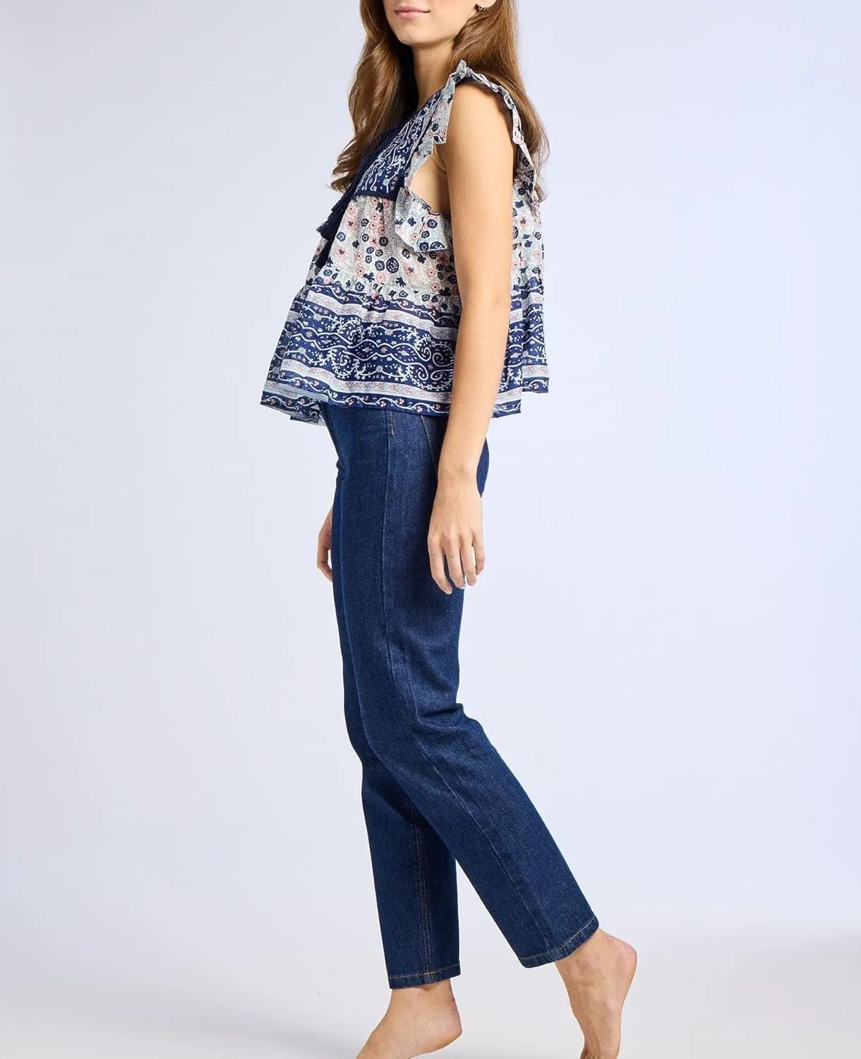 Women Boho Floral Blouse Ruffle Flutter Sleeve V Neck Patchwork Peplum Babydoll Shirt Summer Y2K Going Out Tops