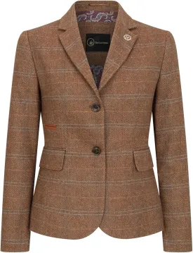 Women's Blazer Wool Blend Tweed Herringbone Checkered Tailored Fit Ladies Country Jacket
