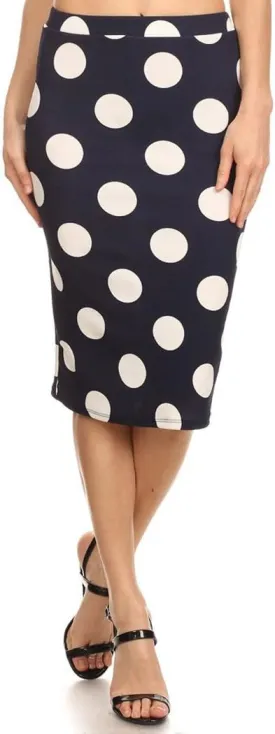 Women's Casual and Formal Polk-Dot Print High Wiasted Pencil Skirt Made in USA
