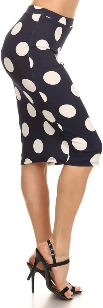 Women's Casual and Formal Polk-Dot Print High Wiasted Pencil Skirt Made in USA