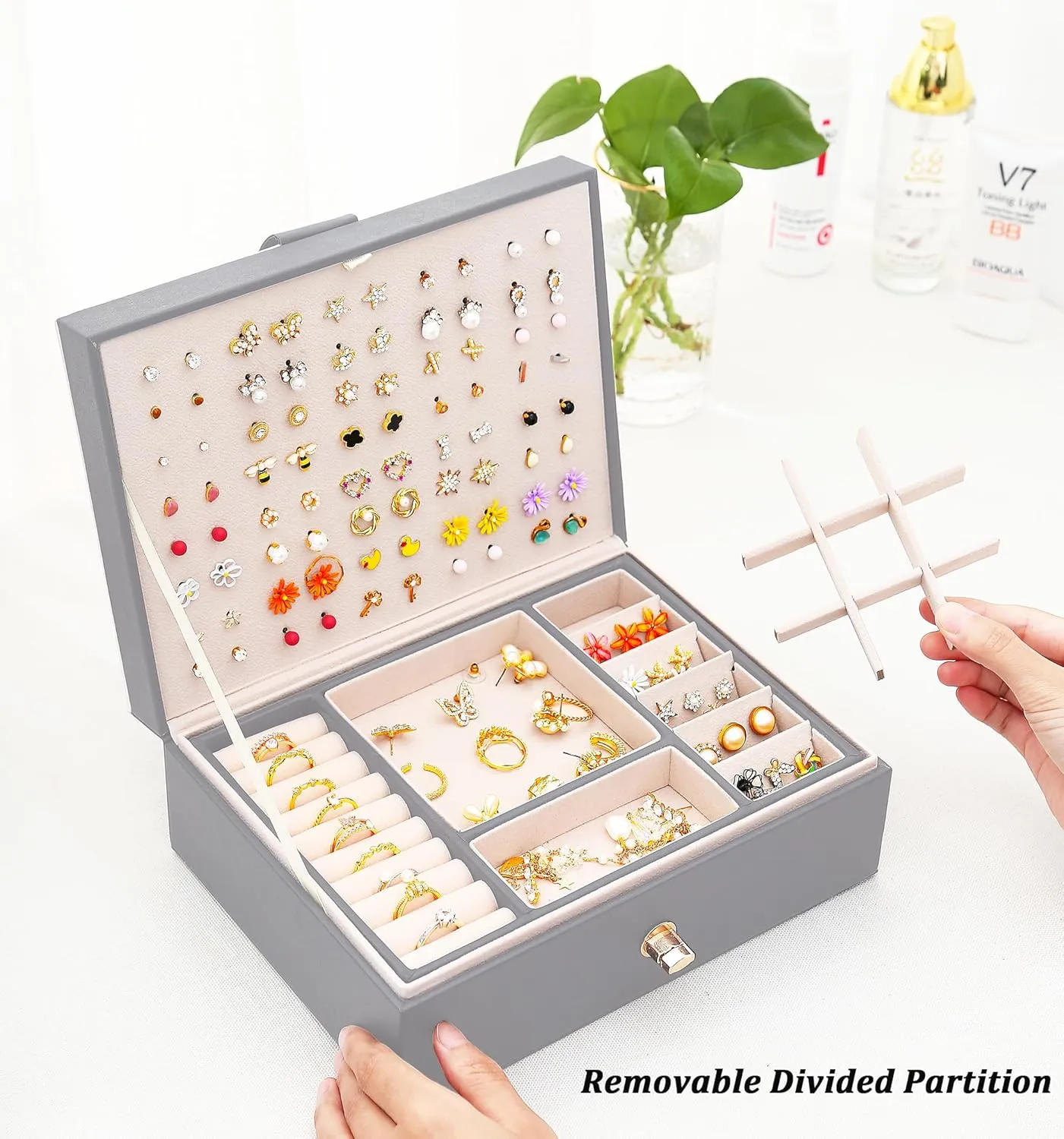 Womens Earring Jewelry Box Earring Organizer Box Earring Holder Organizer for Girls Jewelry Organizer Earring Box for Women Earring Organizer Grey