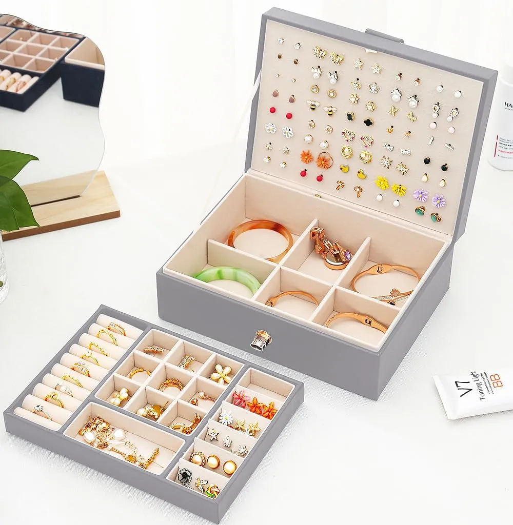 Womens Earring Jewelry Box Earring Organizer Box Earring Holder Organizer for Girls Jewelry Organizer Earring Box for Women Earring Organizer Grey