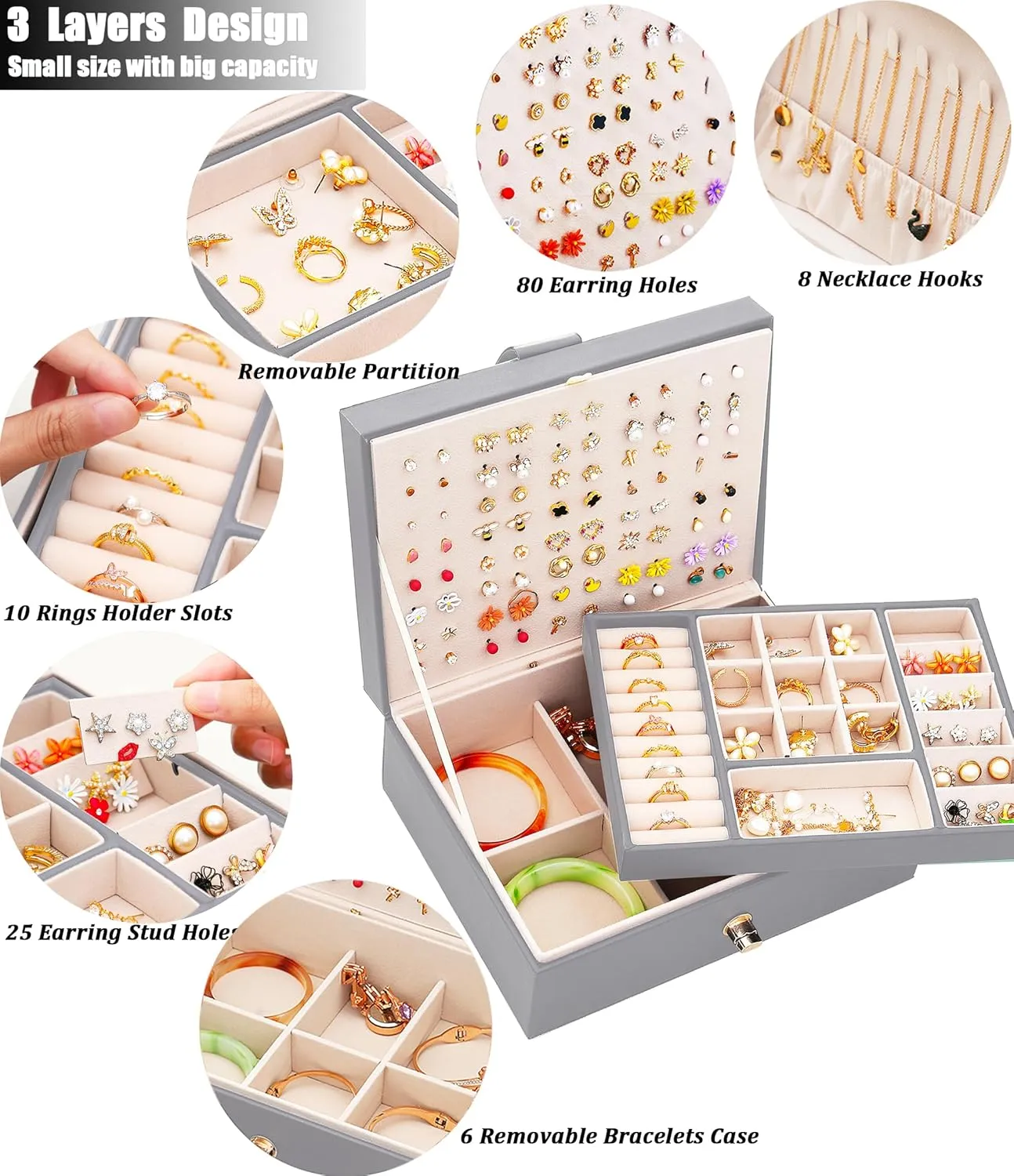 Womens Earring Jewelry Box Earring Organizer Box Earring Holder Organizer for Girls Jewelry Organizer Earring Box for Women Earring Organizer Grey