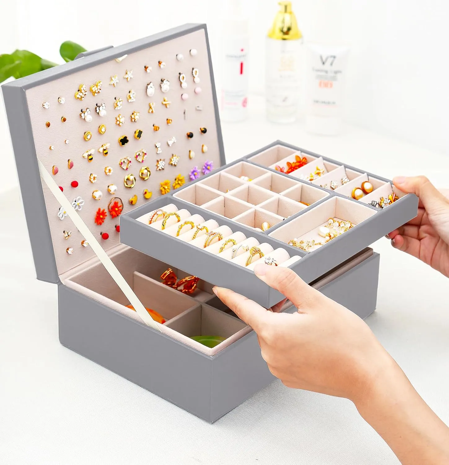 Womens Earring Jewelry Box Earring Organizer Box Earring Holder Organizer for Girls Jewelry Organizer Earring Box for Women Earring Organizer Grey