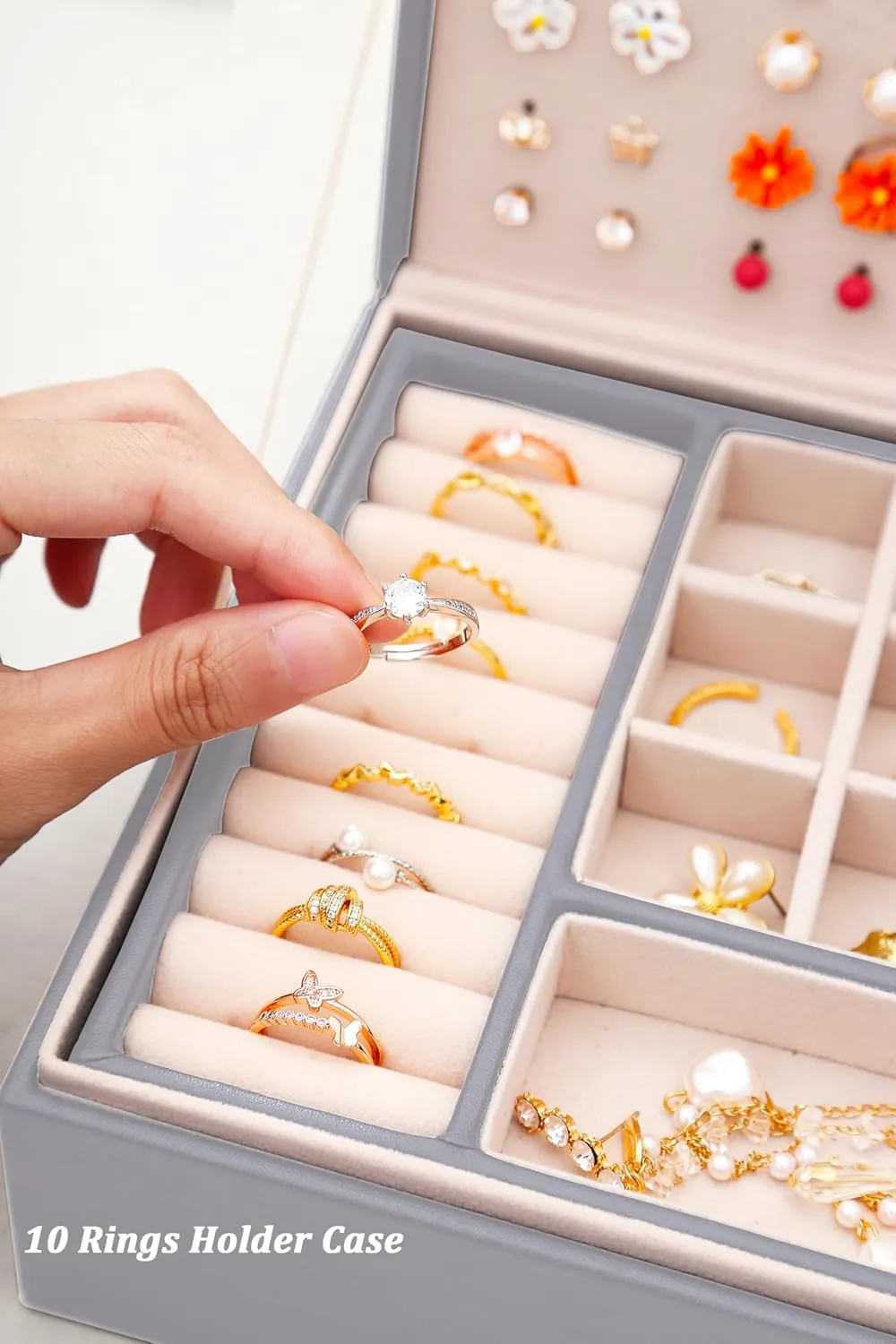 Womens Earring Jewelry Box Earring Organizer Box Earring Holder Organizer for Girls Jewelry Organizer Earring Box for Women Earring Organizer Grey