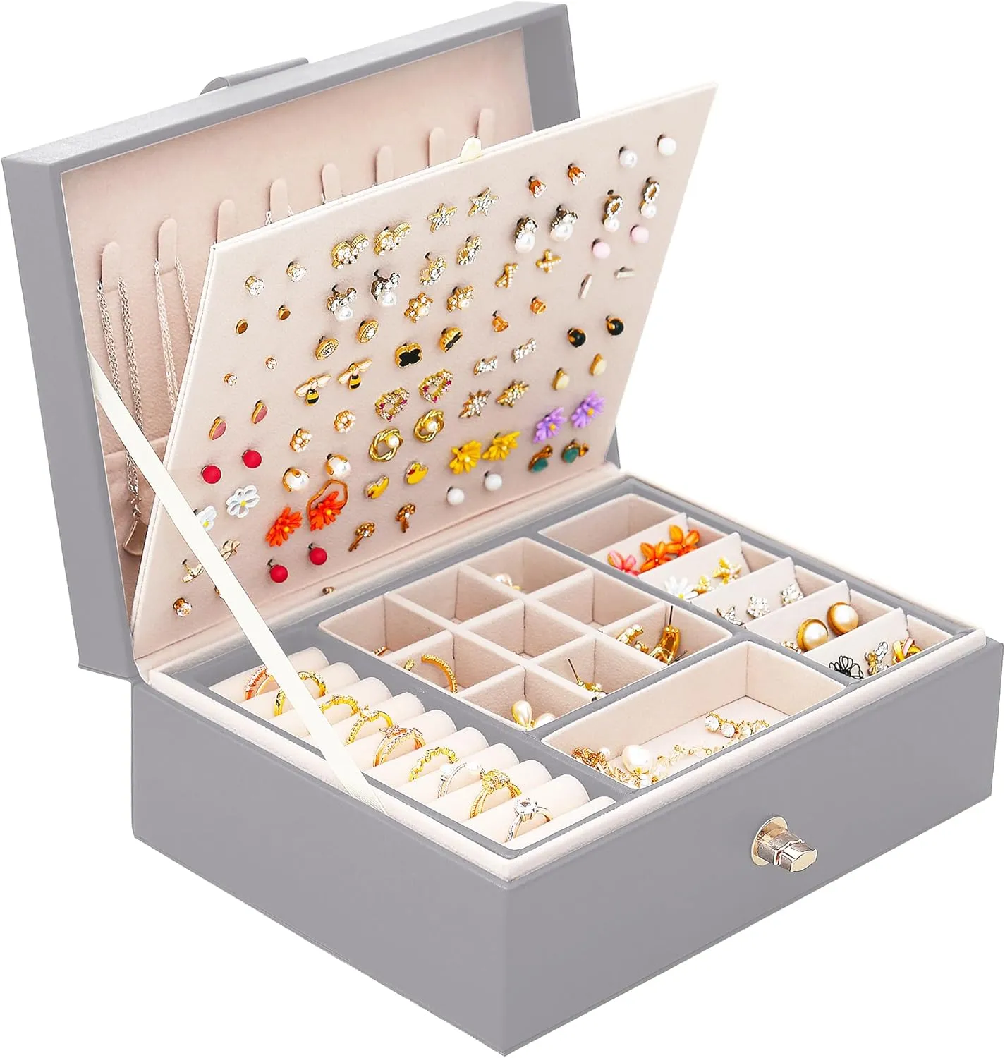 Womens Earring Jewelry Box Earring Organizer Box Earring Holder Organizer for Girls Jewelry Organizer Earring Box for Women Earring Organizer Grey