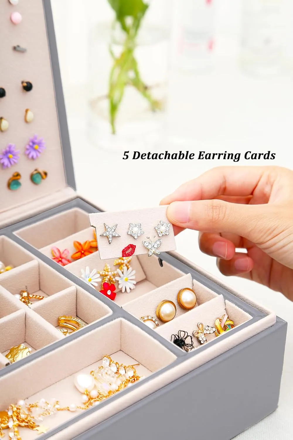 Womens Earring Jewelry Box Earring Organizer Box Earring Holder Organizer for Girls Jewelry Organizer Earring Box for Women Earring Organizer Grey