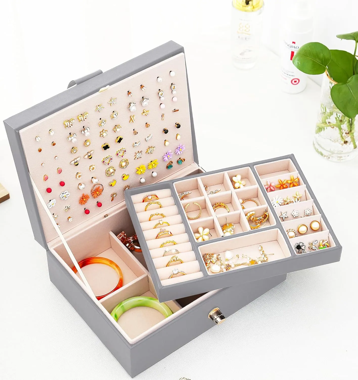 Womens Earring Jewelry Box Earring Organizer Box Earring Holder Organizer for Girls Jewelry Organizer Earring Box for Women Earring Organizer Grey