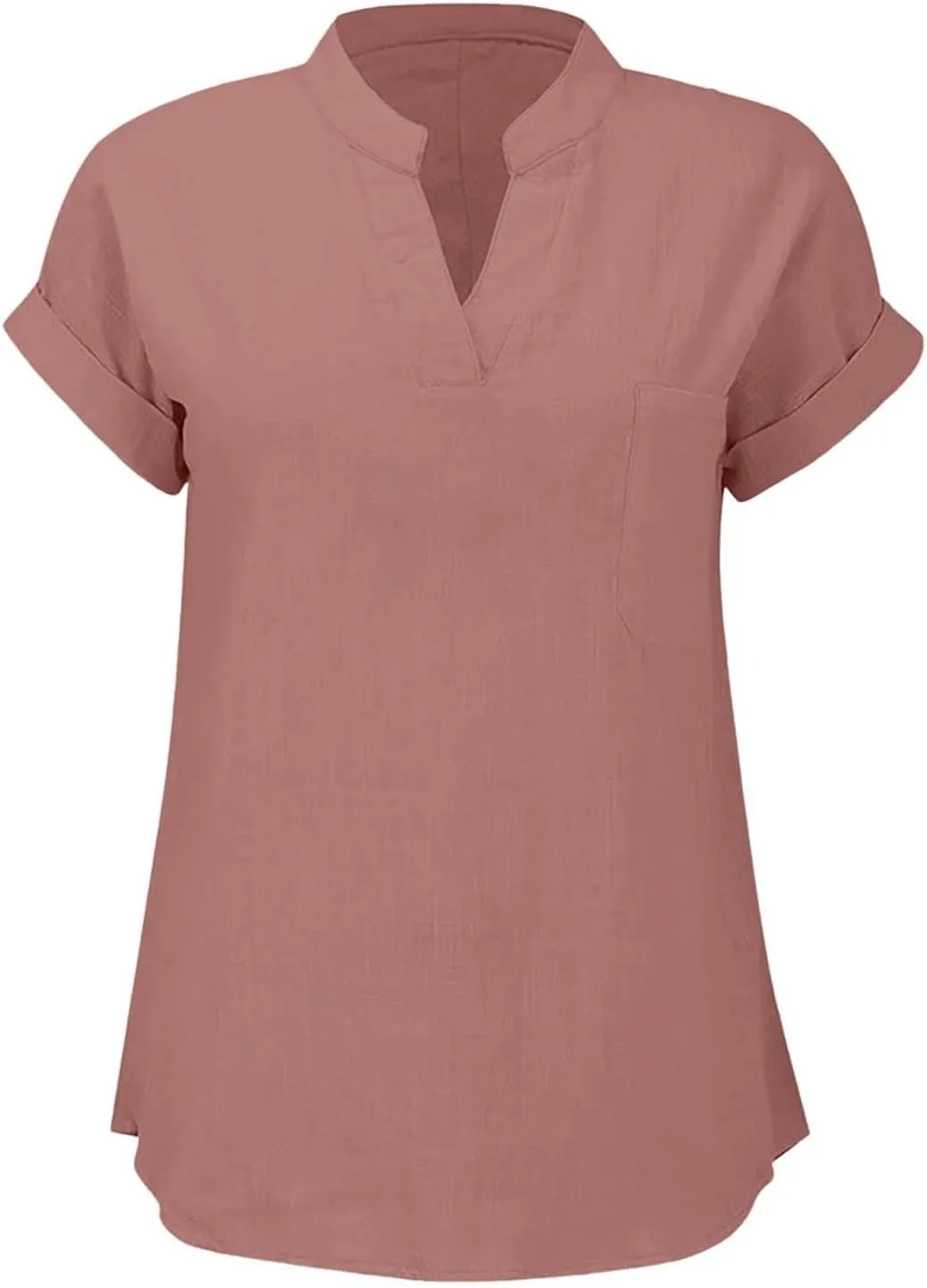 Women's Henley Shirts Linen Short Sleeve V Neck Dressy Casual Loose Fit Tops Summer Cute Flowy Blouses 2025 Trendy