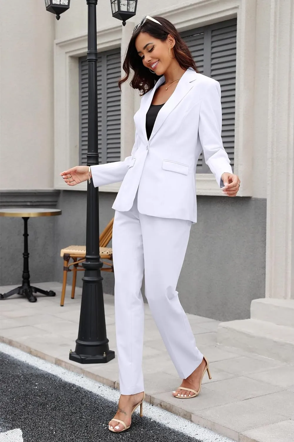 Women's Suit 2 Piece Slim Fit Formal Notched Lapel Lady Solid Work Outfits Casual Blazer Jacket Pants Set for Business Office