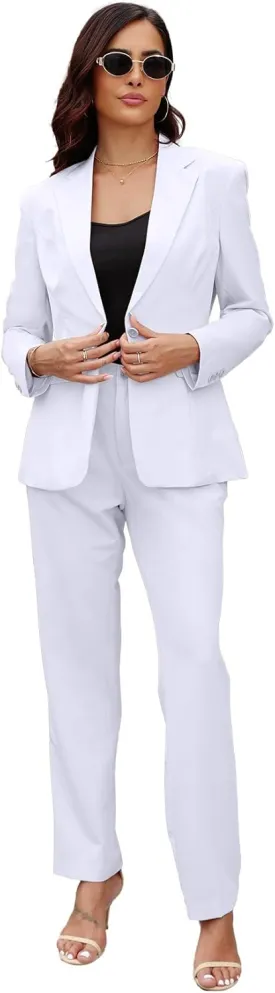 Women's Suit 2 Piece Slim Fit Formal Notched Lapel Lady Solid Work Outfits Casual Blazer Jacket Pants Set for Business Office