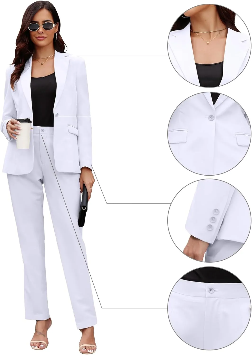Women's Suit 2 Piece Slim Fit Formal Notched Lapel Lady Solid Work Outfits Casual Blazer Jacket Pants Set for Business Office