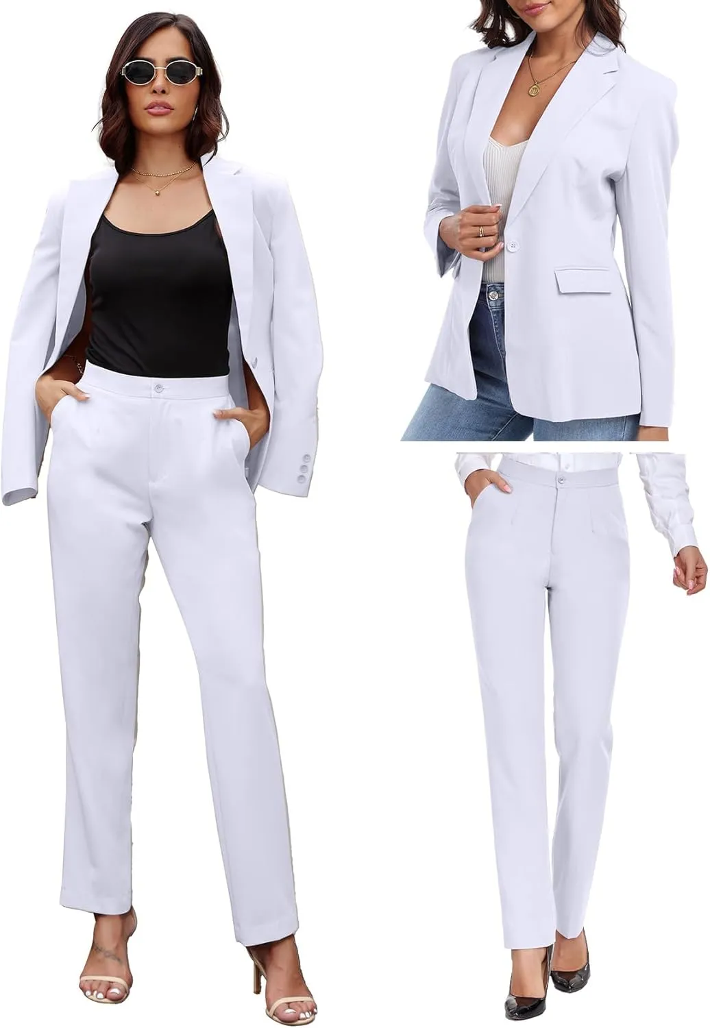 Women's Suit 2 Piece Slim Fit Formal Notched Lapel Lady Solid Work Outfits Casual Blazer Jacket Pants Set for Business Office