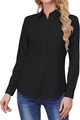 Wrinkle Free Womens Button Down Shirts for Women Long Sleeve Stretch Business Office Formal Work Blouses Tops