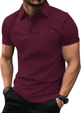 ZITY Mens Waffle Polo Shirts Casual Short Sleeve Texture Polo for Men Moisture Wicking Collared T-Shirt with Pocket
